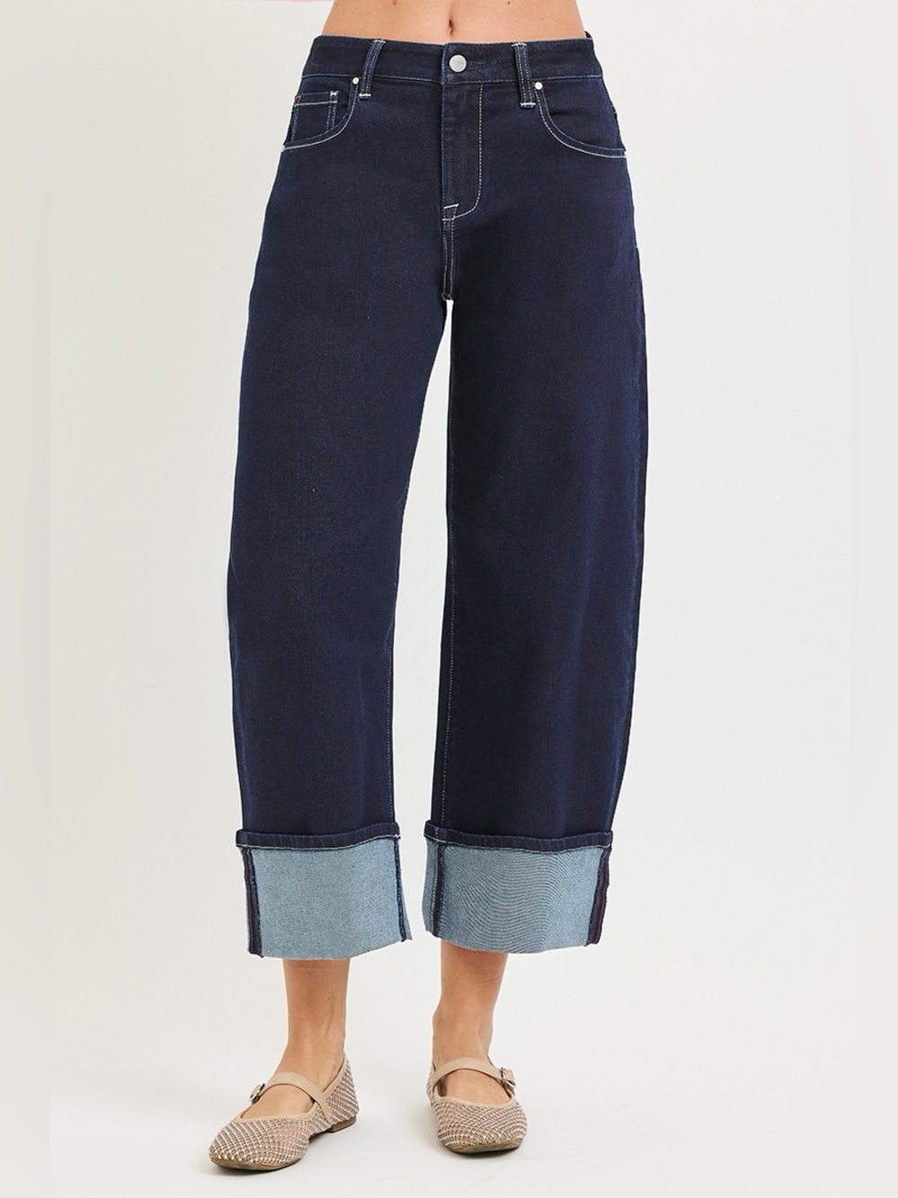 RISEN Slouchy Crop Barrel Cuffed Hem Jeans - Picture 4 of 7